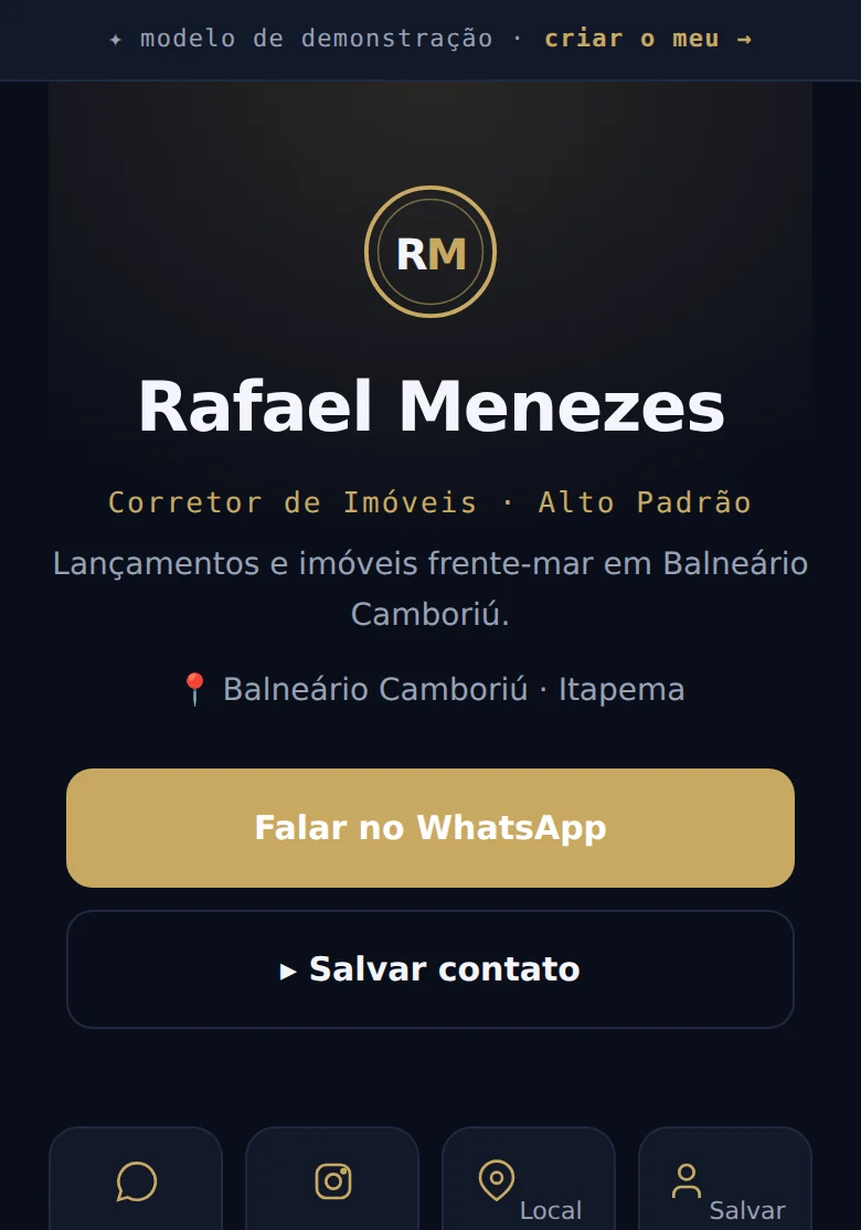 Cartão digital modelo Imóveis — corretor de alto padrão